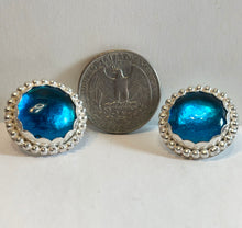 Load image into Gallery viewer, Bold Blue Button Earrings