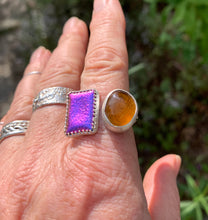 Load image into Gallery viewer, Purple and Amber Two-Stone Ring