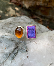 Load image into Gallery viewer, Purple and Amber Two-Stone Ring