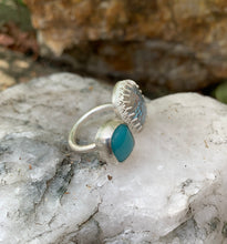 Load image into Gallery viewer, Turquoise and Crystal Blue 2-Stone Ring