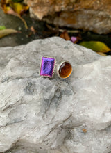 Load image into Gallery viewer, Purple and Amber Two-Stone Ring