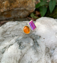 Load image into Gallery viewer, Purple and Amber Two-Stone Ring