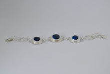 Load image into Gallery viewer, Blue Glass Statement Silver Link Bracelet