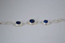 Load image into Gallery viewer, Blue Glass Statement Silver Link Bracelet