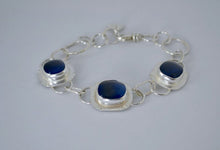 Load image into Gallery viewer, Blue Glass Statement Silver Link Bracelet