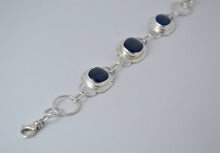 Load image into Gallery viewer, Blue Glass Statement Silver Link Bracelet