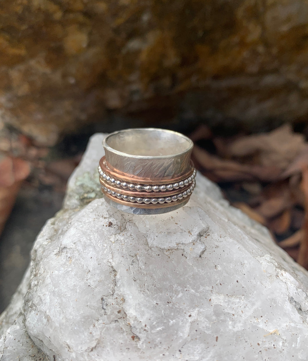 Bead and Bronze Spinner Ring - Wide