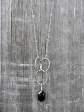 Load image into Gallery viewer, 3-Link Hammered Silver Necklace with Black Faceted Bead Drop
