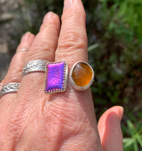 Purple and Amber Two-Stone Ring