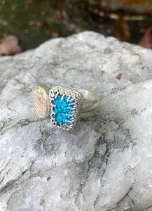 2-Stone Ring with Silver Nugget and Bright Blue Stone