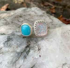 Turquoise and Crystal Blue 2-Stone Ring
