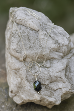 Load image into Gallery viewer, 3-Link Hammered Silver Necklace with Black Faceted Bead Drop
