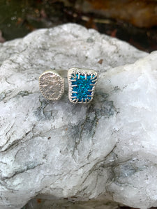 2-Stone Ring with Silver Nugget and Bright Blue Stone