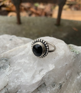 Black Ring with Beaded Surround - stackable