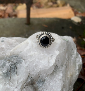 Black Ring with Beaded Surround - stackable