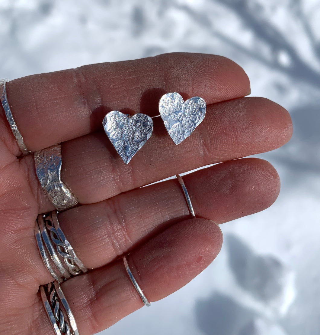 Small Hammered Heart Earrings