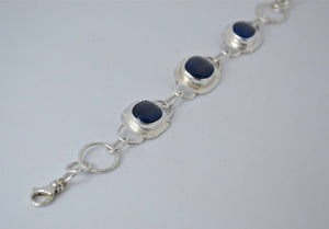 Blue Glass Statement Silver Link Bracelet